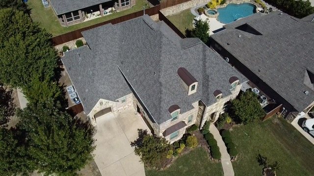 Aerial view of a TRC shingle roofing project